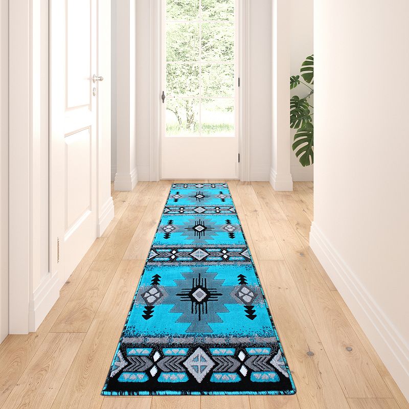 Masada Rugs Masada Rugs 2'x7' Southwest Native American Runner Rug - Design C318 Turquoise