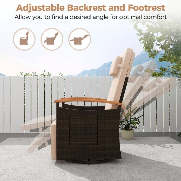 Costway Outdoor 360° Swivel Rattan Recliner Chair Patio Wicker Chaise