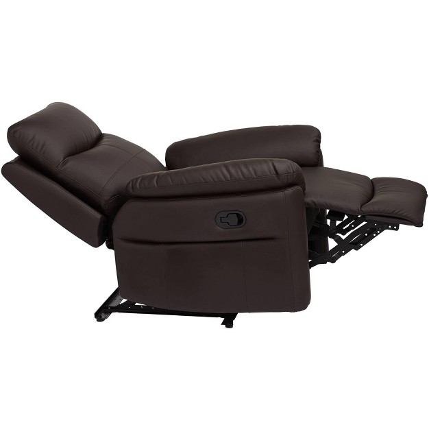 Elm Lane Newport Dark Brown Faux Leather Recliner Chair Modern Armchair Comfortable Push Manual Reclining Footrest For Bedroom Living Room Reading