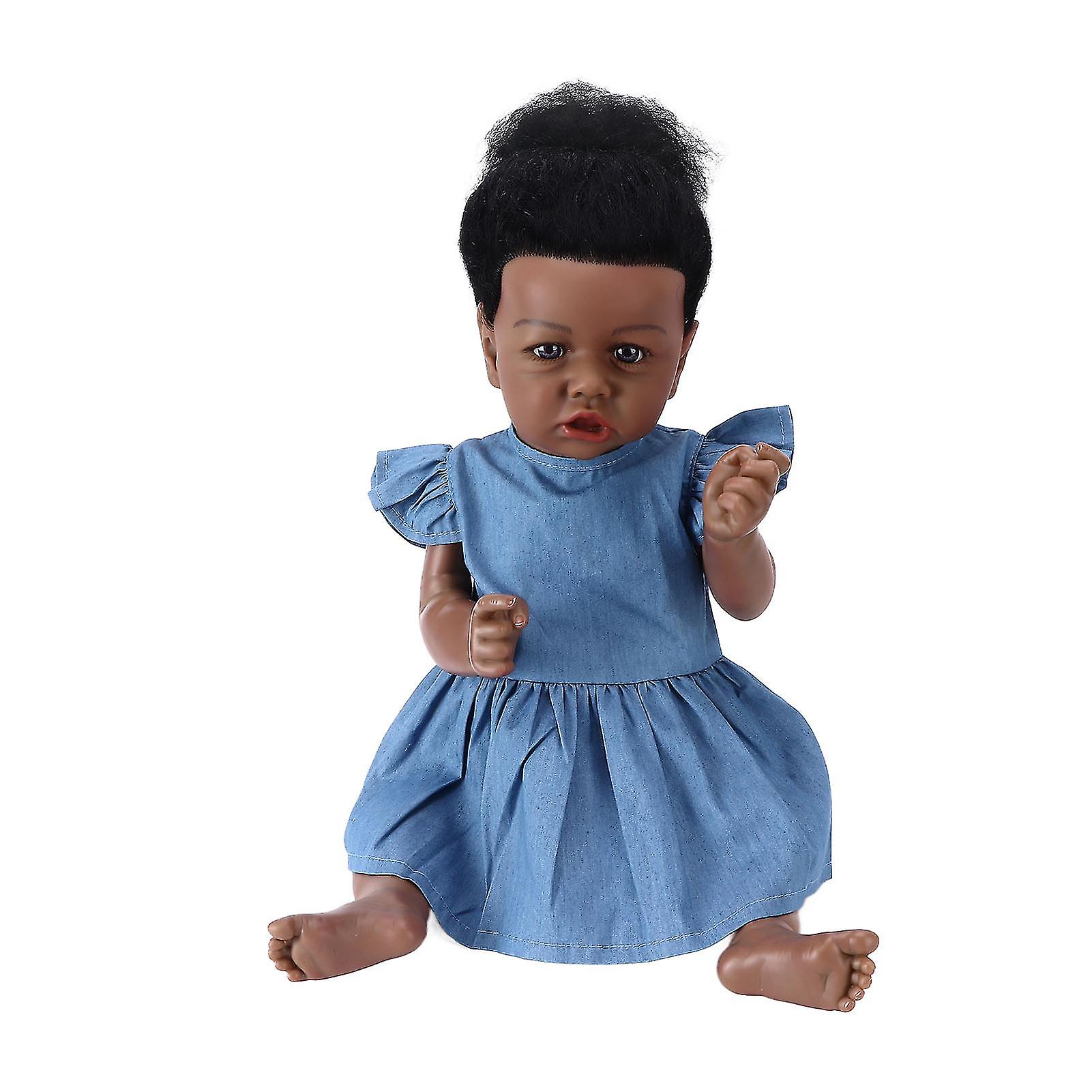 24 Inch Black Doll Cute Realistic Reborn American African Girl Doll for Children's Gift