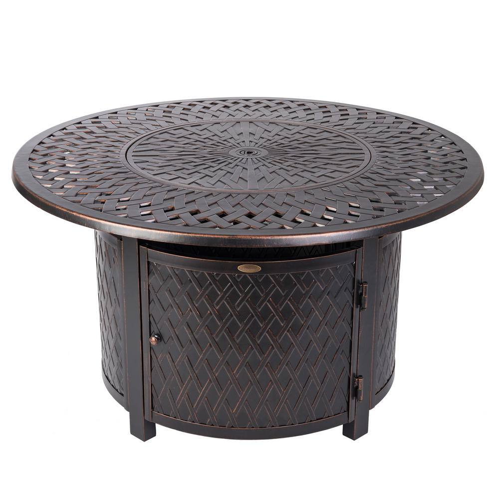 Fire Sense Verona 42 in. x 24 in. Round Aluminum LPG Fire Pit Table in Antique Bronze with Vinyl Cover 62695