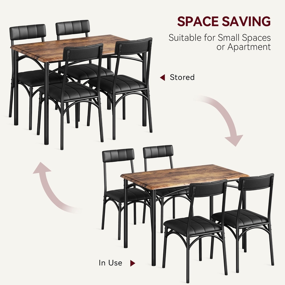 5 Piece Dining Set with 4 Upholstered Chairs for Apartment