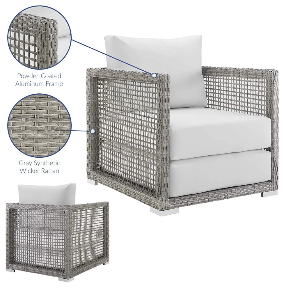 Contemporary Outdoor Lounge Chair  Cushioned Seat  ampBack With Mesh Wicker Arms   Tropical   Outdoor Lounge Chairs   by Decor Love  Houzz