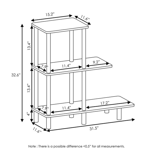 Furinno Turn-N-Tube 3-Tier Sofa Side Table Tall， Espresso/Black