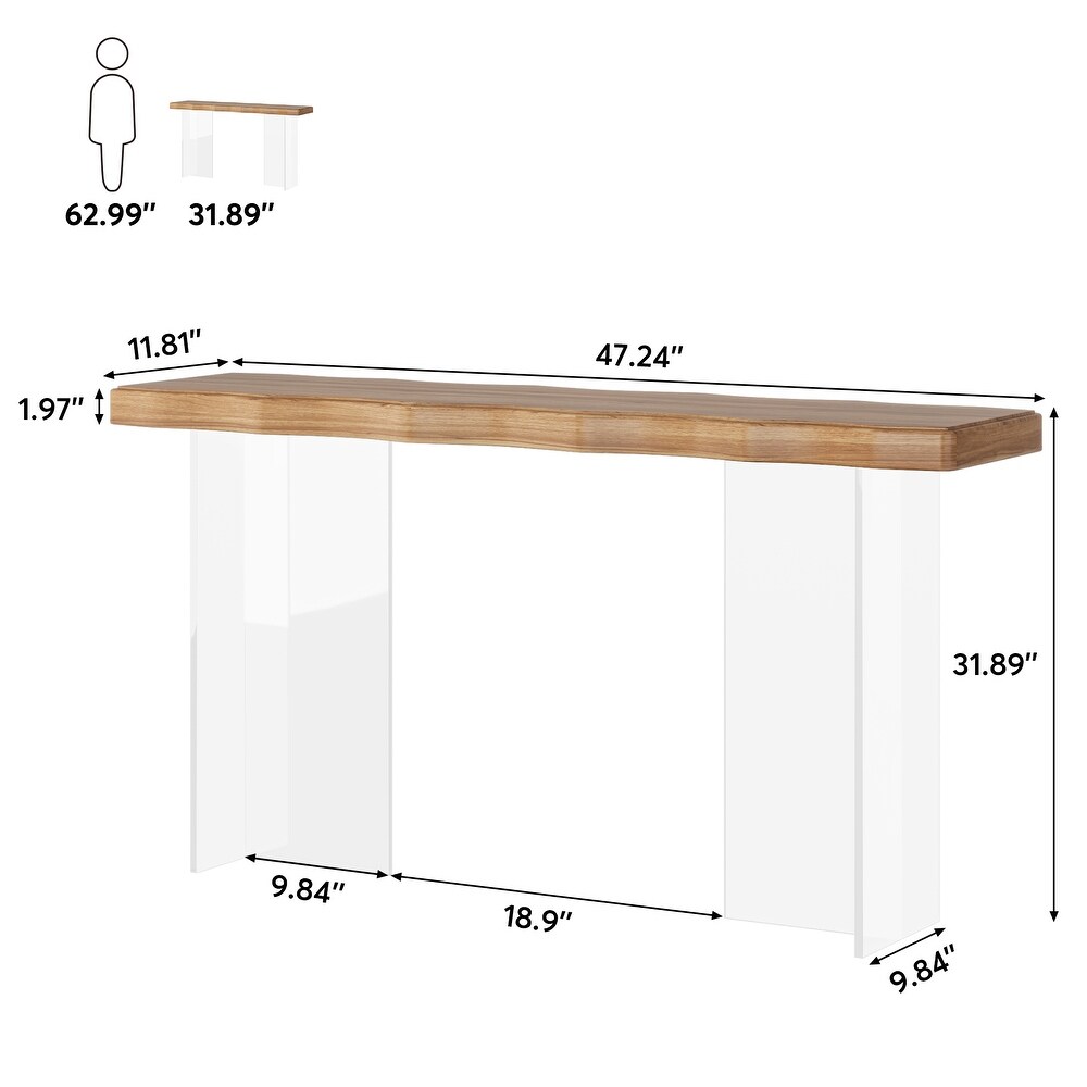 47 Inche Console Sofa Table with Wood Top and Acrylic Sleds for Entryway Hallway Living Room