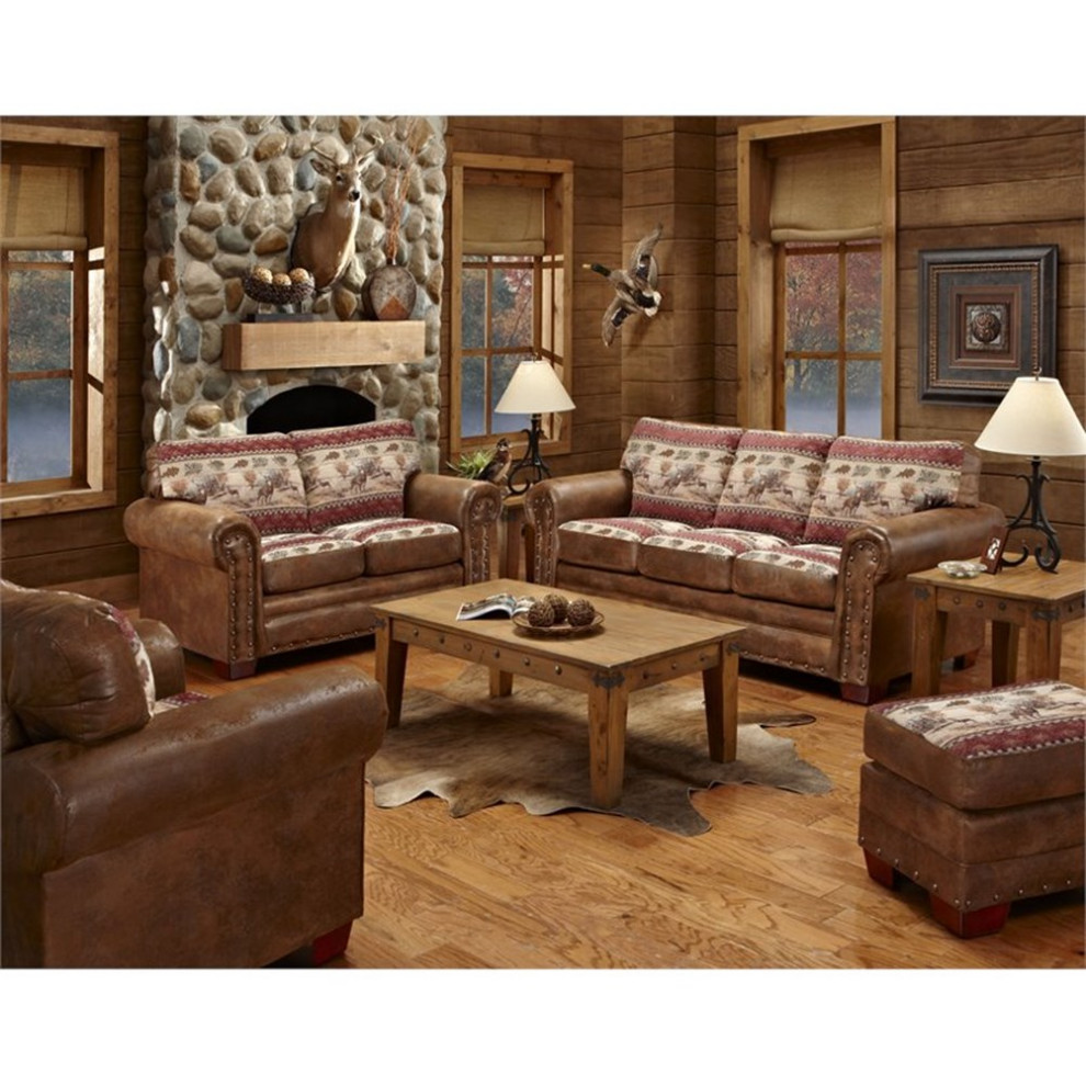 American Furniture Classics Deer Valley 4 piece Microfiber Sofa Set in Brown   Rustic   Living Room Furniture Sets   by Homesquare  Houzz