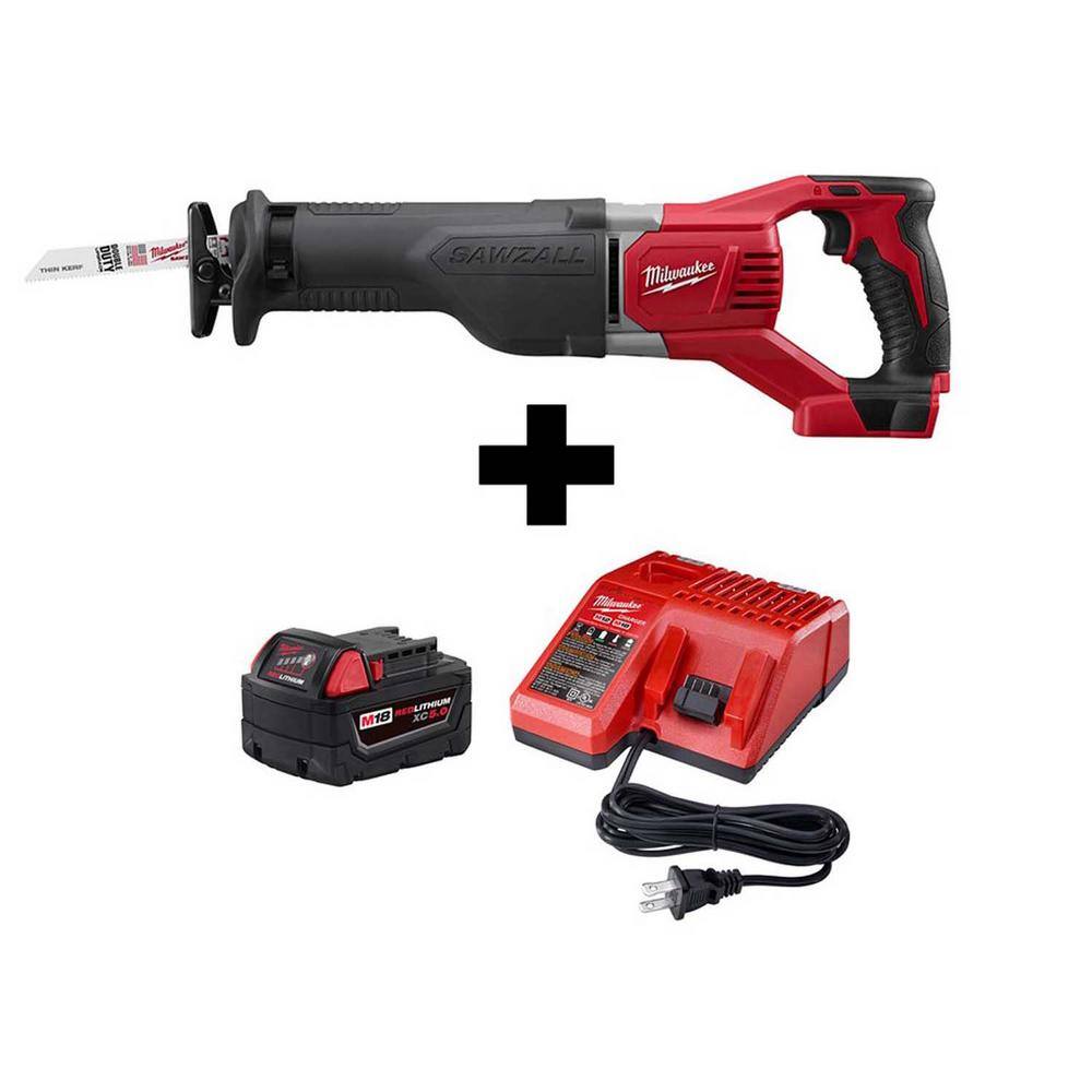 MW M18 18V Lithium-Ion Cordless SAWZALL Reciprocating Saw with M18 Starter Kit (1) 5.0Ah Battery and Charger 2621-20-48-59-1850