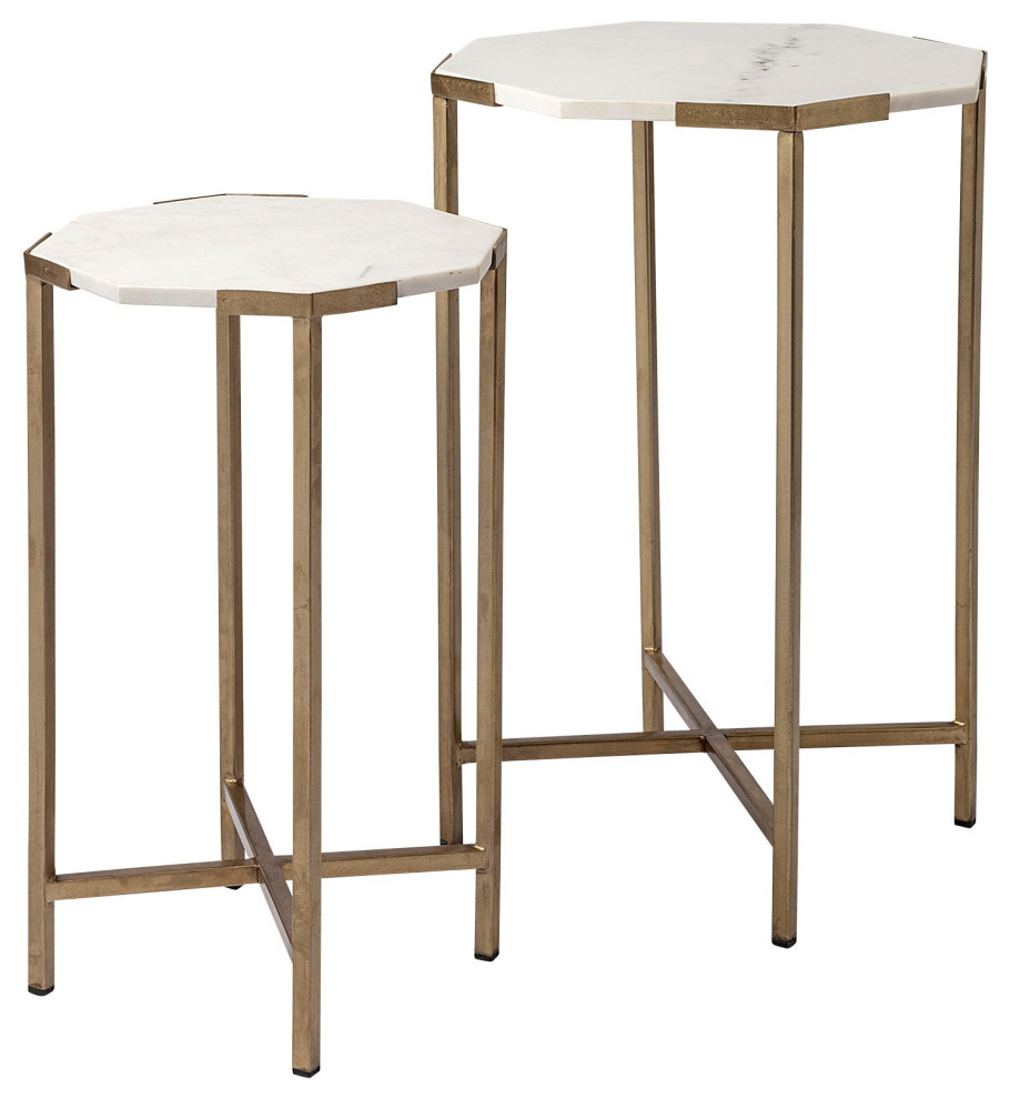Vincent II 15.5 x 24.5 Set of Two White Marble and Iron Hexagonal Side Tables   Contemporary   Coffee Table Sets   by Mercana  Houzz