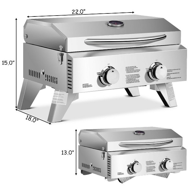 Costway 2 Burner Portable Bbq Table Top Propane Gas Grill Stainless Steel