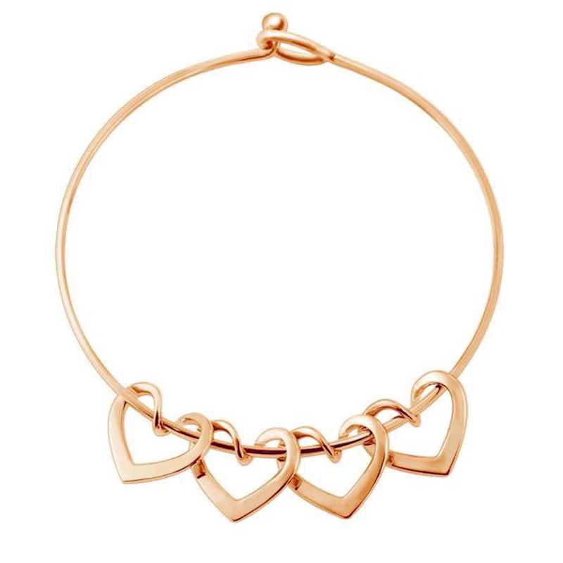 Family Bangle Bracelet with Heart Shape Pendants