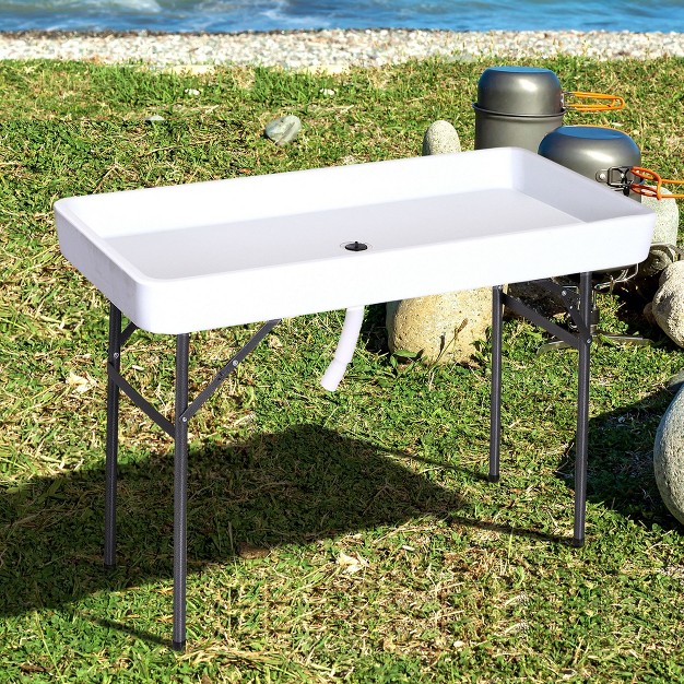 Outsunny 4ft Portable Folding Fish Fillet Cleaning Table Camping Picnic Ice Party Desk With Sink