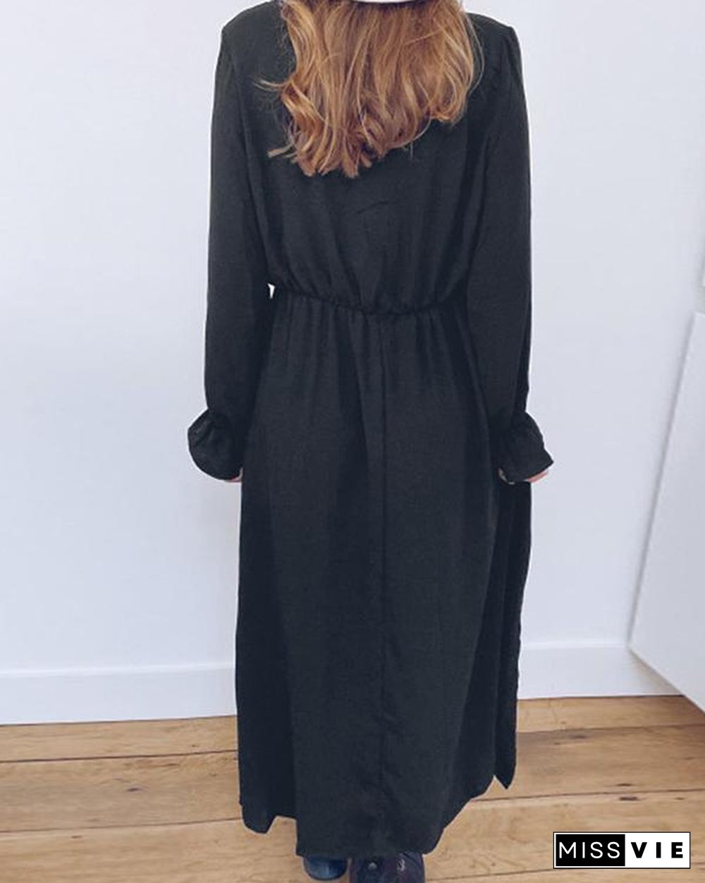 Casual Long Sleeve Solid Colour Elastic Maxi Dresses