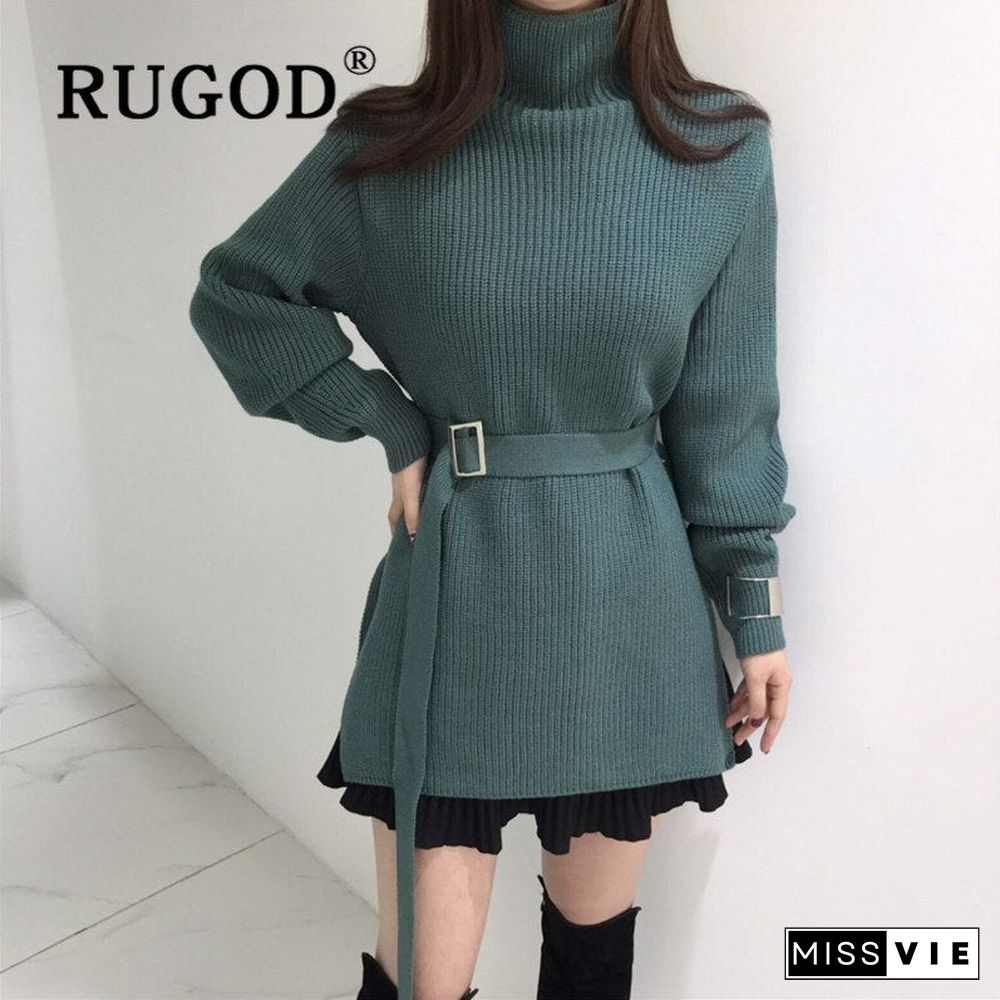 elegant tunic belted sweater dress women fashion turtleneck long sleeve knitted dress sexy split side mini dress vestidos