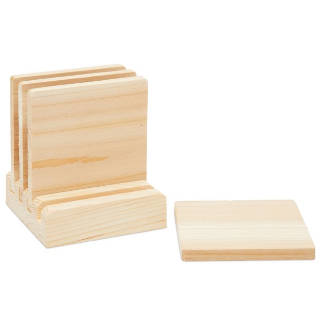 Bright Creations Set Of 4 Unfinished Wood Drink Coasters With Holder Stand amp Foam Dots 2 Pack Square