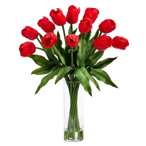 23 Artificial Tulip Arrangement with Cylinder Glass Vase