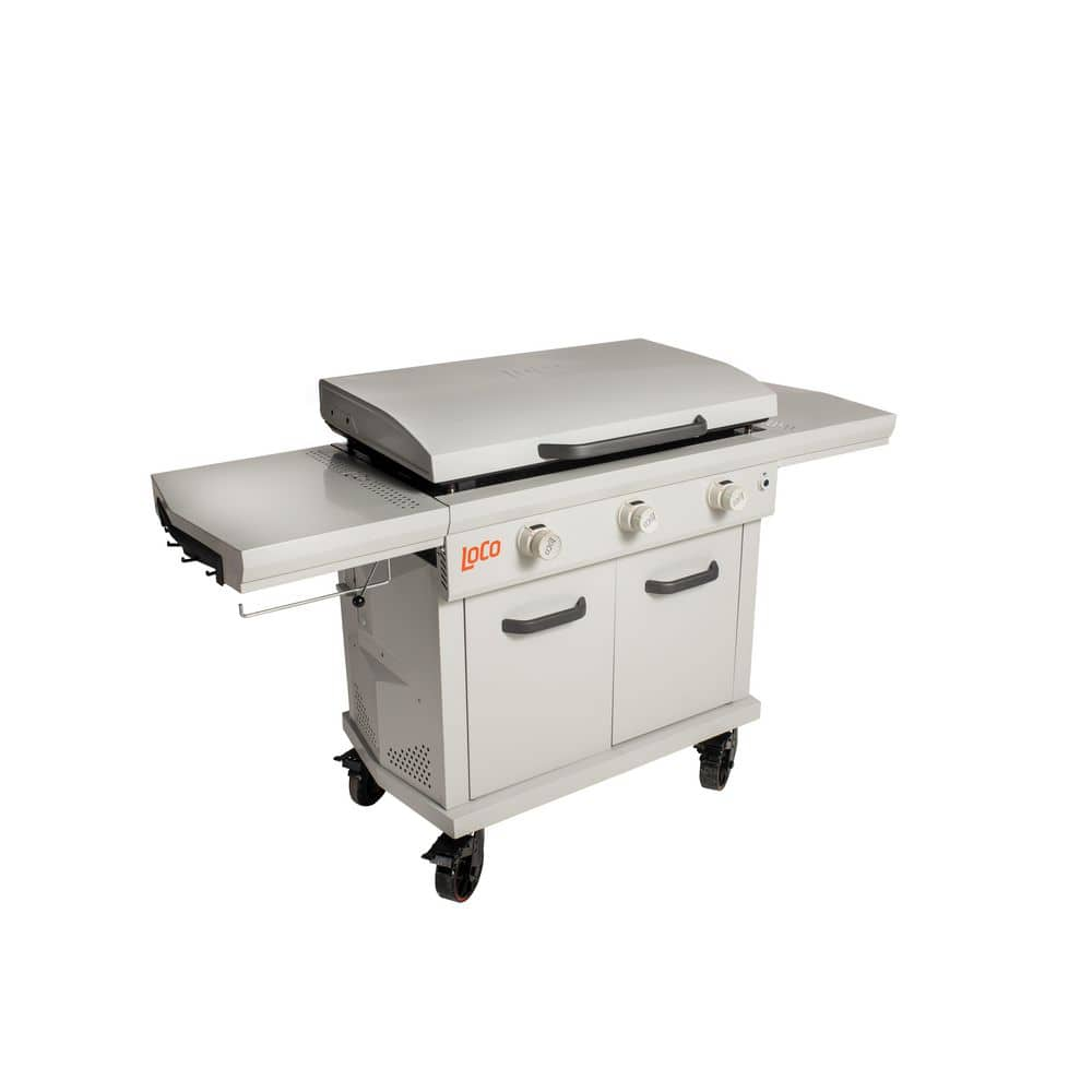 LOCO 36 in. 3-Burner Propane Griddle in Chalk Finish with Enclosed Cart and Hood 2023050166