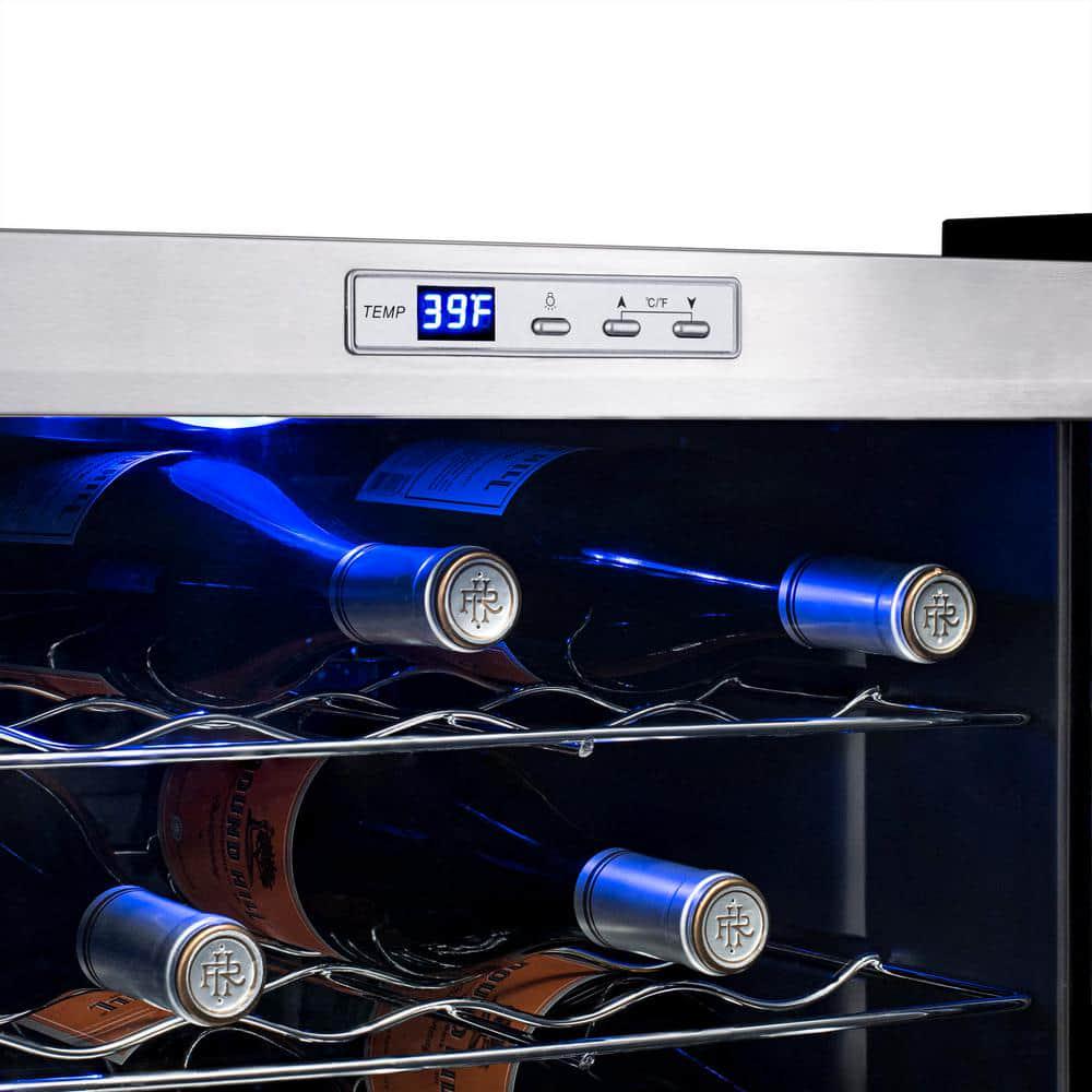 NewAir Single Zone 33Bottle Freestanding Wine Cooler Fridge with Exterior Digital Thermostat and Chrome Racks Stainless Steel