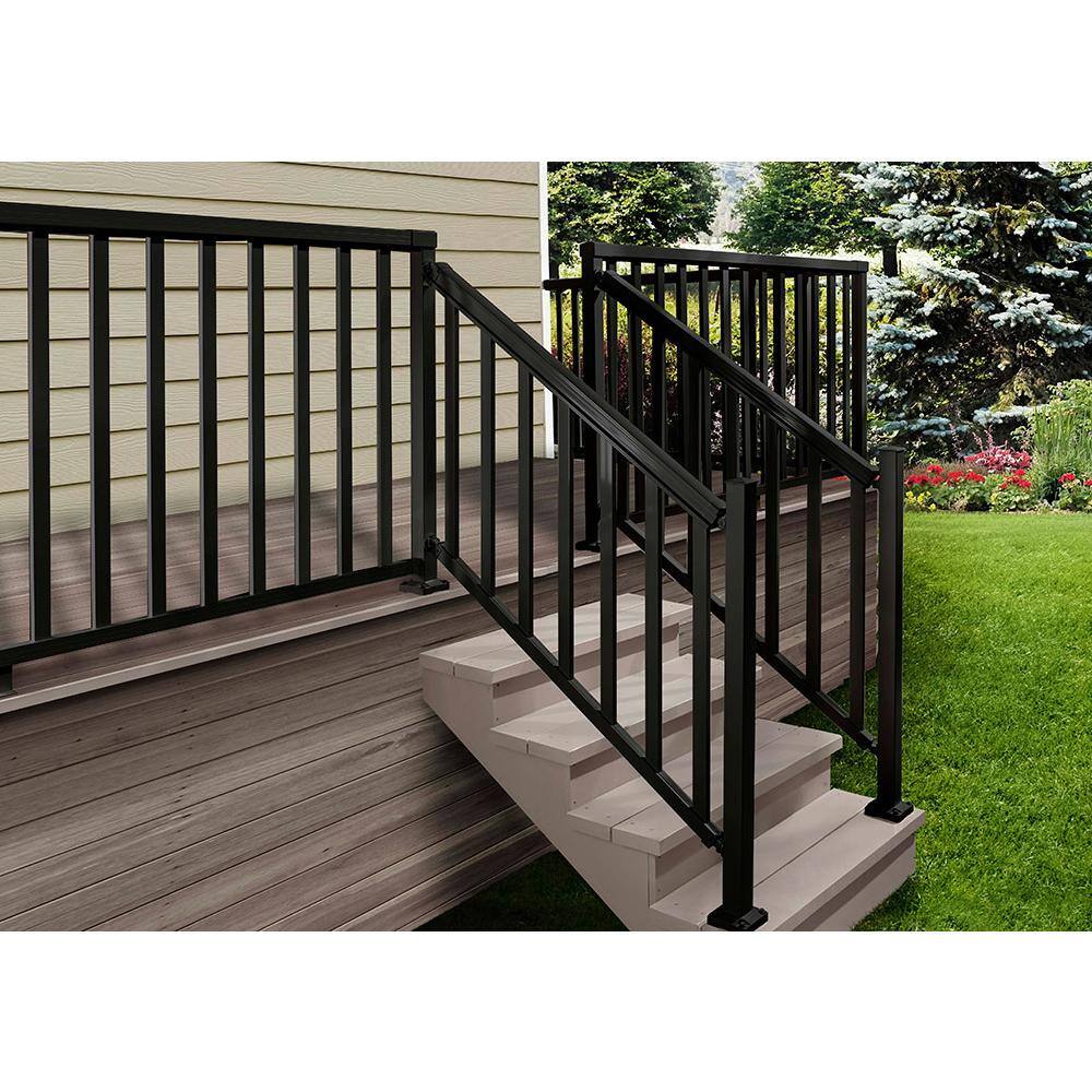 Peak Aluminum Railing 6 ft. Black Aluminum Deck Railing Stair Hand and Base Rail Kit 50113