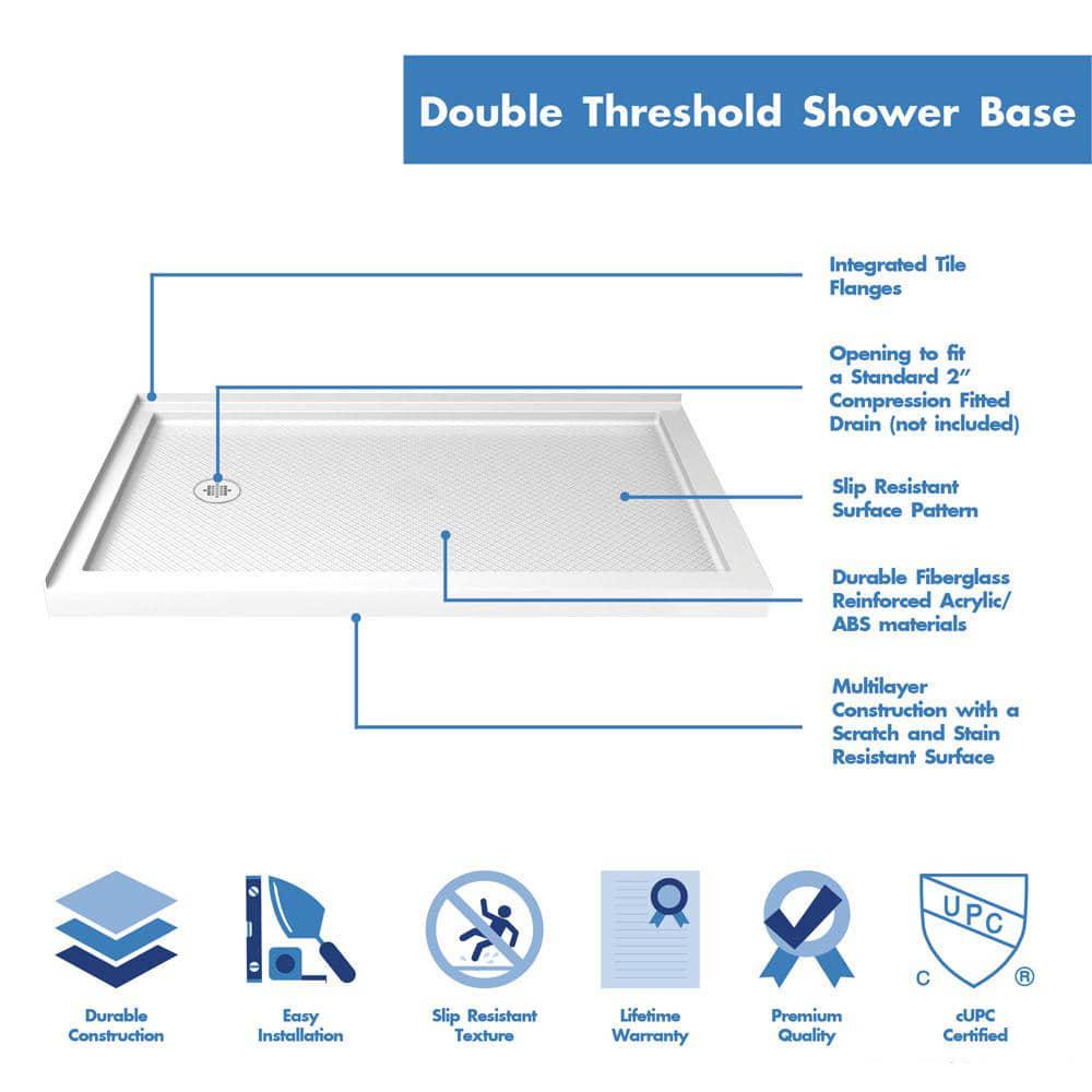 DreamLine SlimLine 54 in x 36 in Double Threshold Shower Base in White with Left Drain