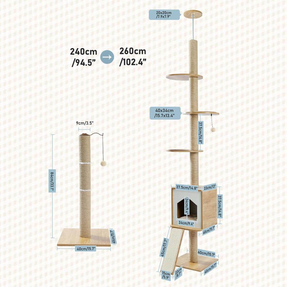 Foobrues 3-in-1 Floor-to-ceiling Cat Tree Wood Stable Furniture PSL-23170659