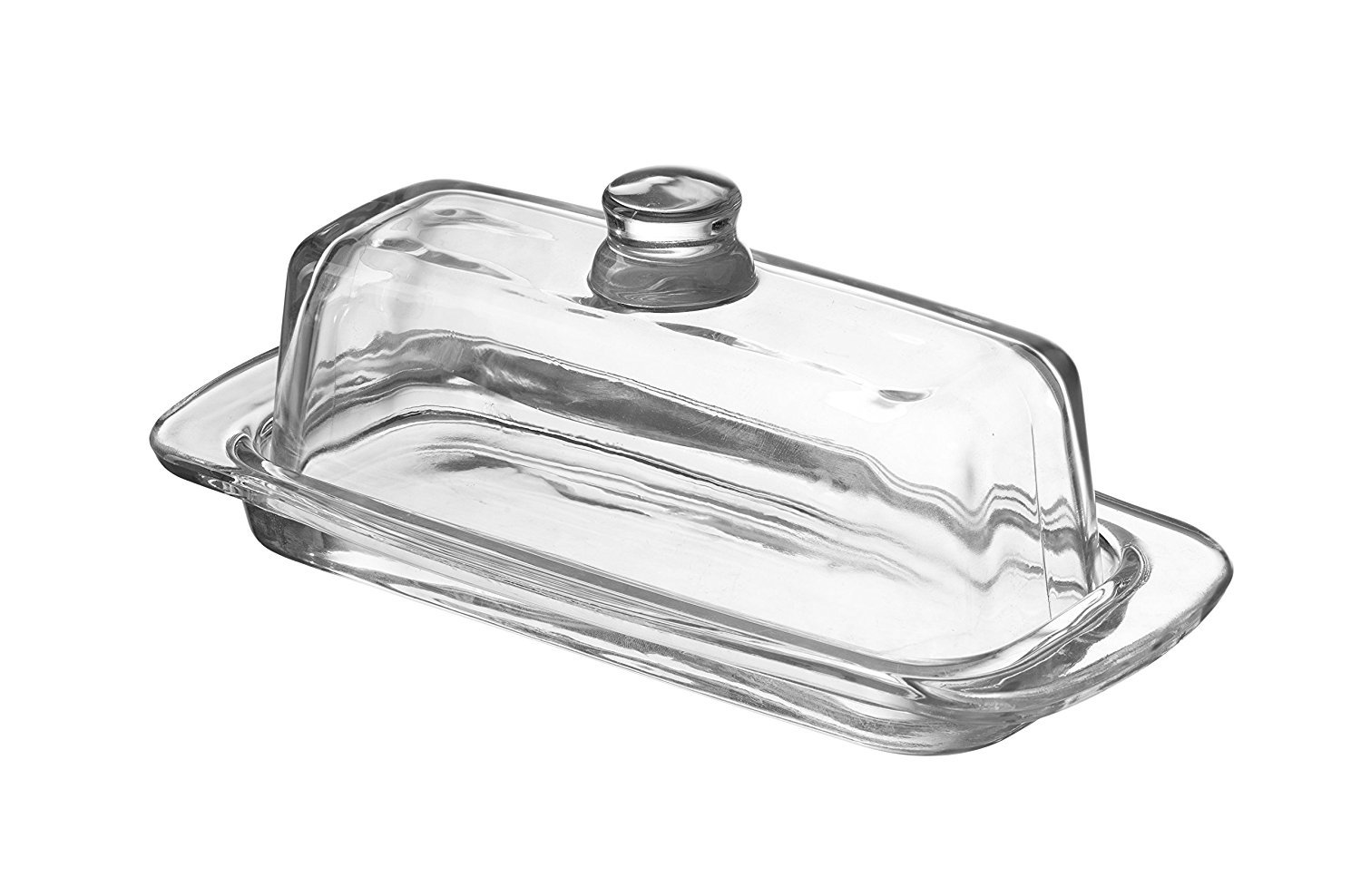 Royalty Art Glass Butter Dish with Handled Lid Rectangular Classic Covered 2-Piece Design Clear， Traditional Kitchen Dishwasher Safe