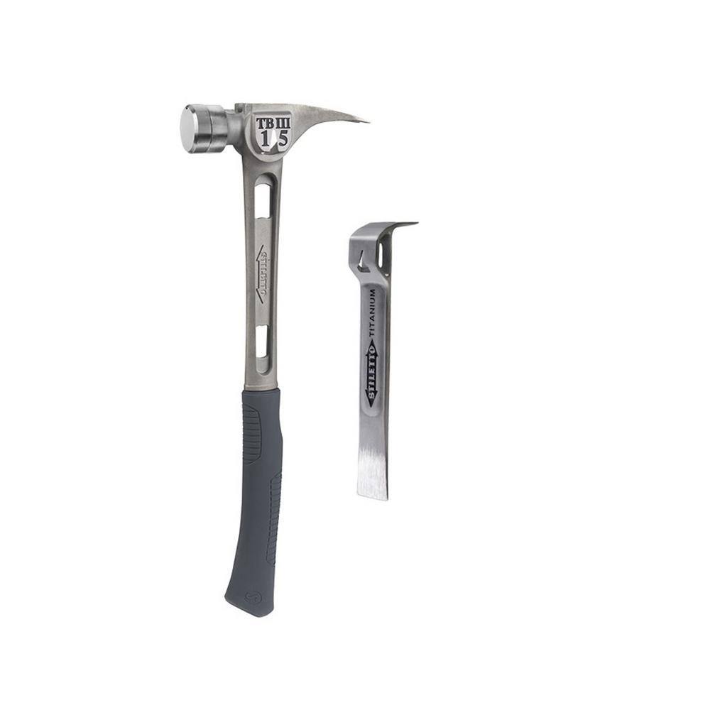 Stiletto 15 oz. Ti-Bone 3 Smooth Face with Curved Handle Hammer and Titanium Multi-Functional Glazer Bar TB3SC-FB7G