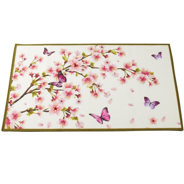 Collections Etc Butterfly Cherry Blossom Skid resistant Accent Rug