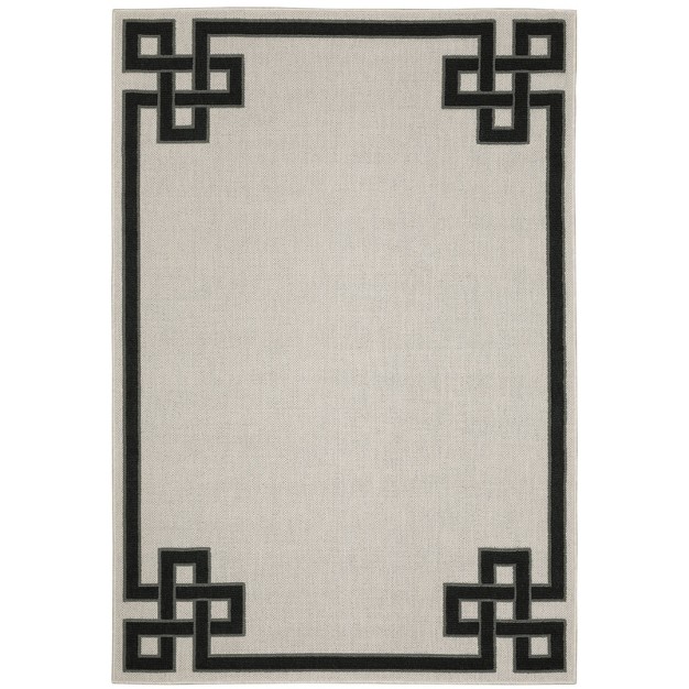 Trinity Corner Detail Border Patio Area Rug Beige black Captiv8e Designs