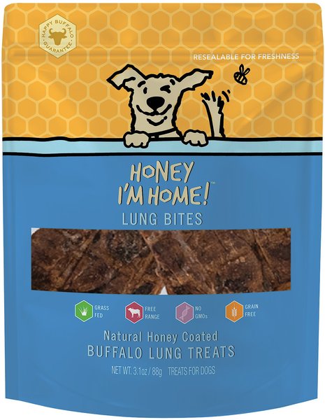 Honey I'm Home Lung Bites Natural Honey Coated Buffalo Grain-Free Dog Treats， 3.1-oz bag