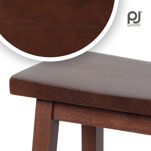 Pj Wood Classic Modern Solid Wood 24 Inch Tall Backless Saddle seat Easy Assemble Counter Stool For All Occasions Walnut set Of 2