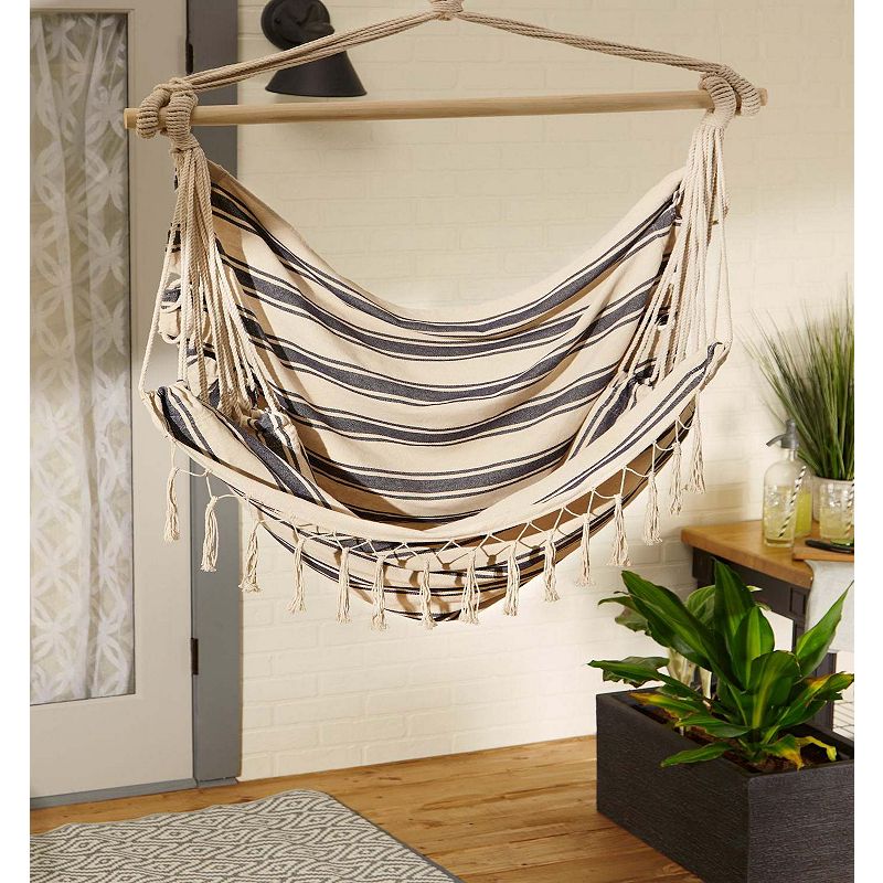 Actifo Hammock Chair with Tassel Fringe - Nautical Stripes