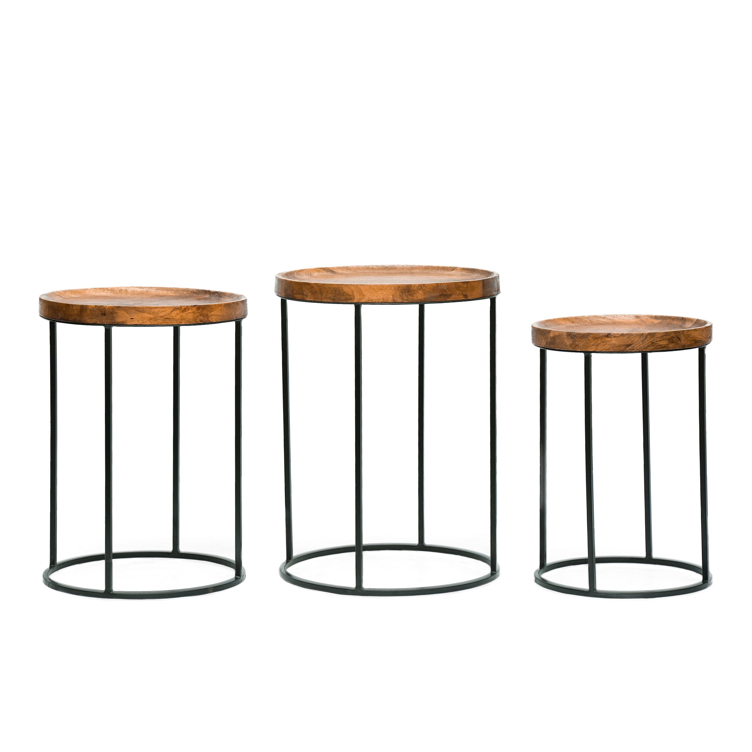 Colwill Modern Industrial Handcrafted Mango Wood Nested Side Tables (Set of 3), Natural and Black