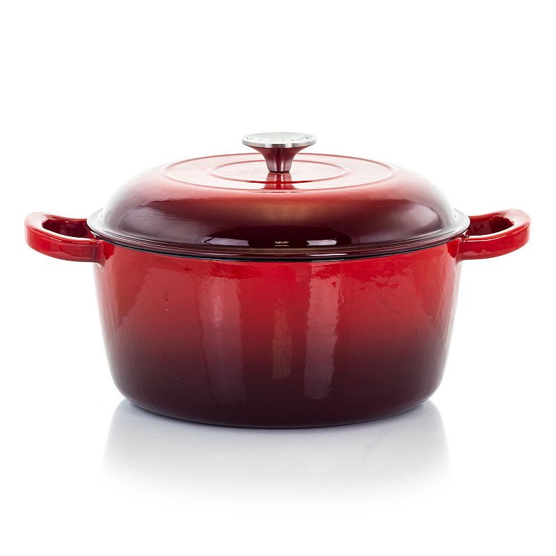 MegaChef Pro 5 Quarts Round Enameled Cast Iron Casserole with Lid in Red