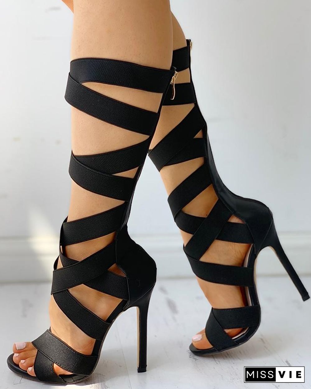 Bandage Lace-Up Zipper Back Thin Heels