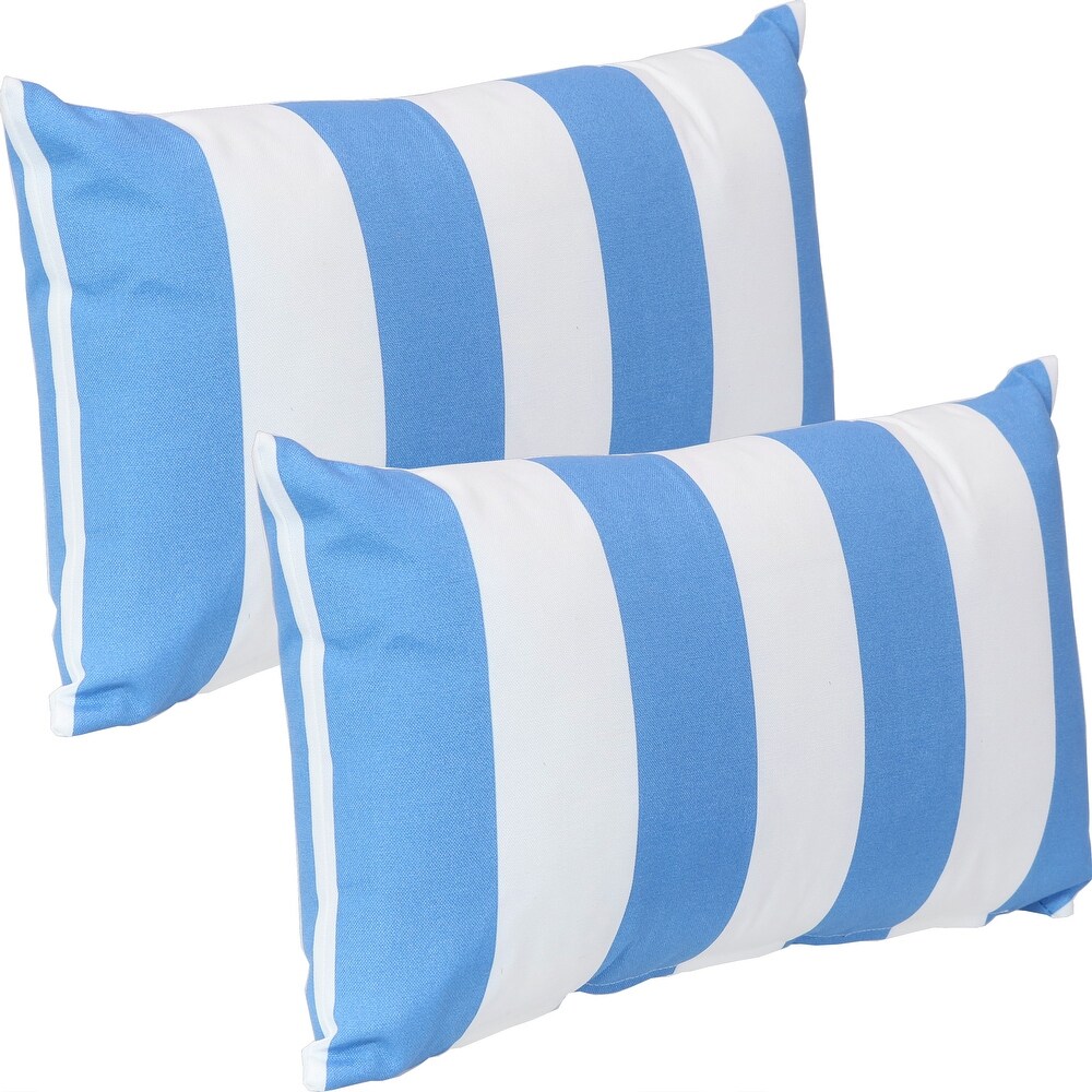 Sunnydaze 2 Outdoor Lumbar Throw Pillow Covers   20 Inch   Beach Bound Stripe