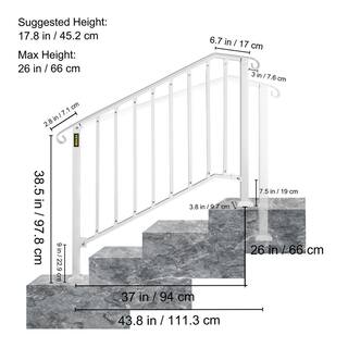 VEVOR 3 ft. Handrails for Outdoor Steps Fit 3 or 4 Steps Outdoor Stair Railing Wrought Iron Handrail with baluster White LTFS3H4BBSTL00001V0