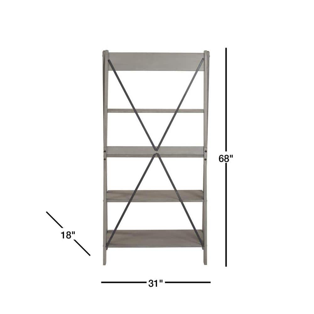 Welwick Designs 68 in. Gray Wood 4-shelf Ladder Bookcase with Open Back HD8225