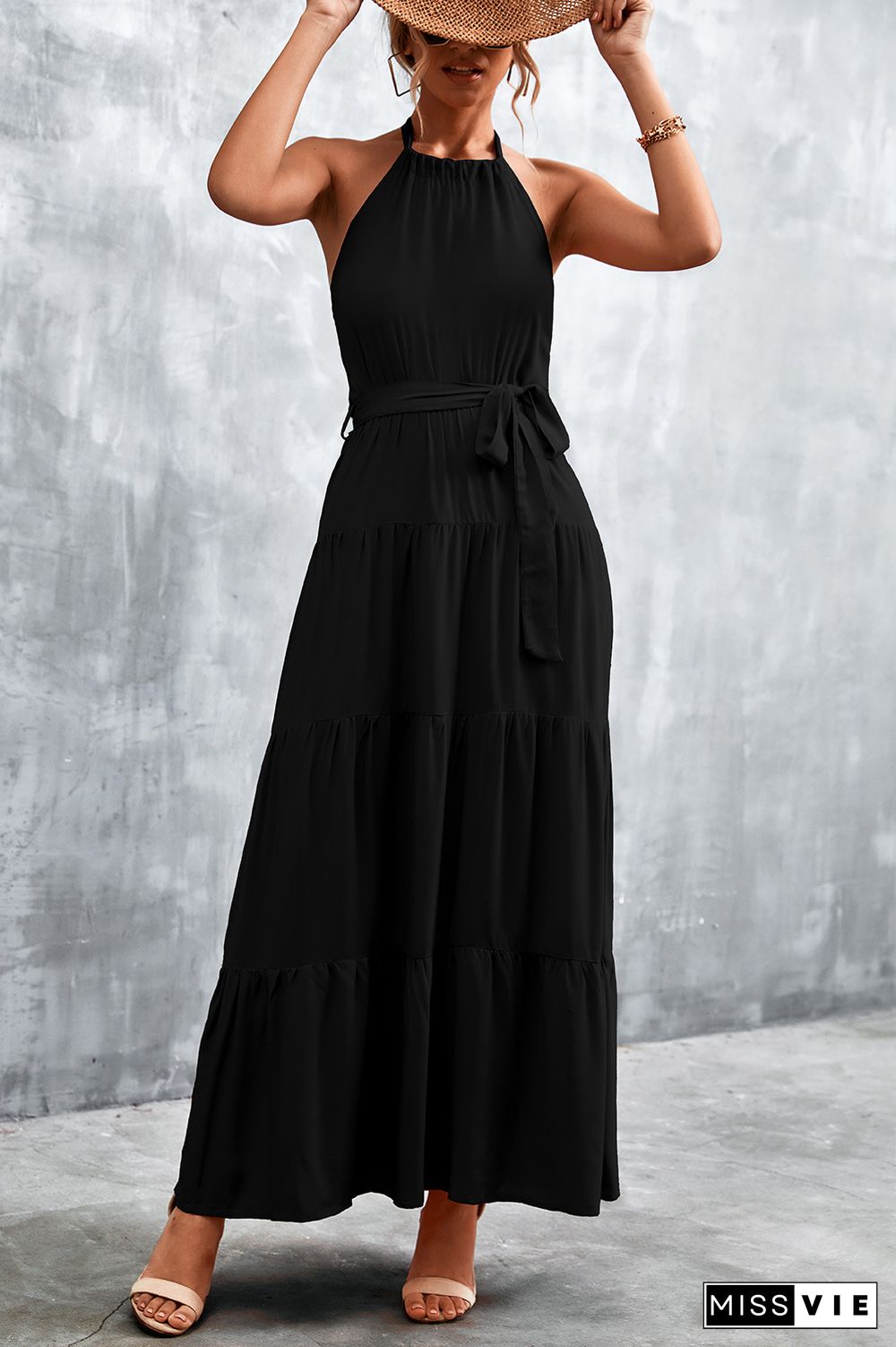 Tie Front Backless Halter Dress Wholesale