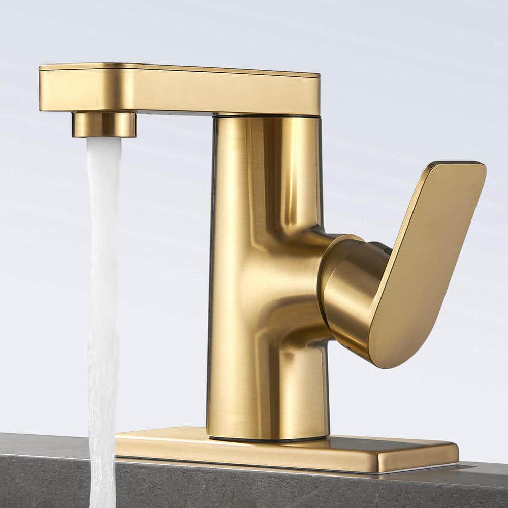 Zalerock Minimalist Single Handle Single Hole Bathroom Faucet in Brushed Gold