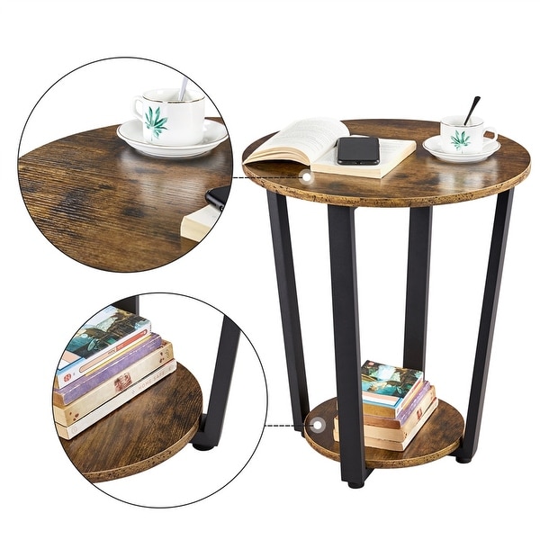 Yaheetech Metal Side Table Round End Table with Storage Rack