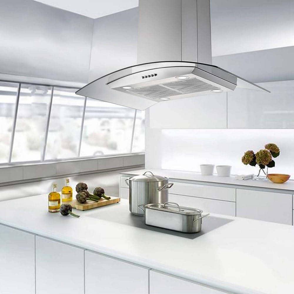 36 in 900CFM Ducted Island Range Hood in Stainless Steel with LED Lights