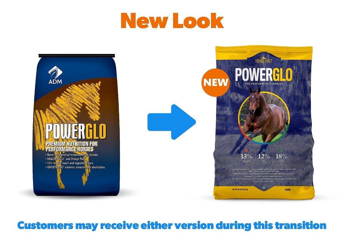 ADM POWERGLO Forage First Premium Nutrition Performance Horse Feed， 50-lb bag