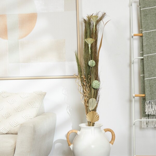 Green Dried Plant Handmade Tall Assorted Bouquet Pampas Grass Natural Foliage with Palm Leaf Accents