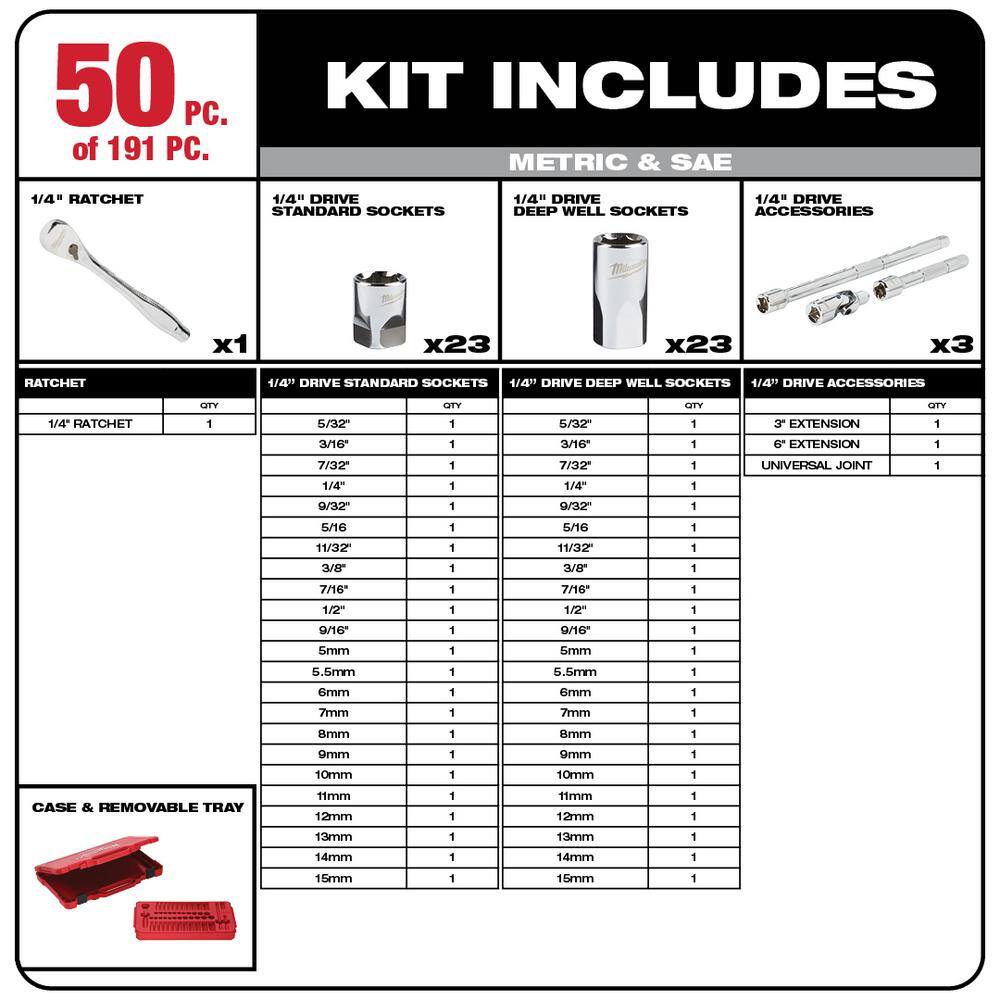 MW Mechanics Tool Set with M18 FUEL Cordless 12 in. Impact Wrench Kit with One 5.0 Ah Battery and Bag (191-Piece) 48-22-9489-2767-21B