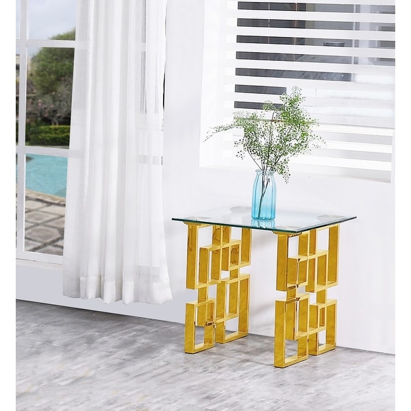 Best Quality Furniture Glass End Table with Square Stainless Steel Legs