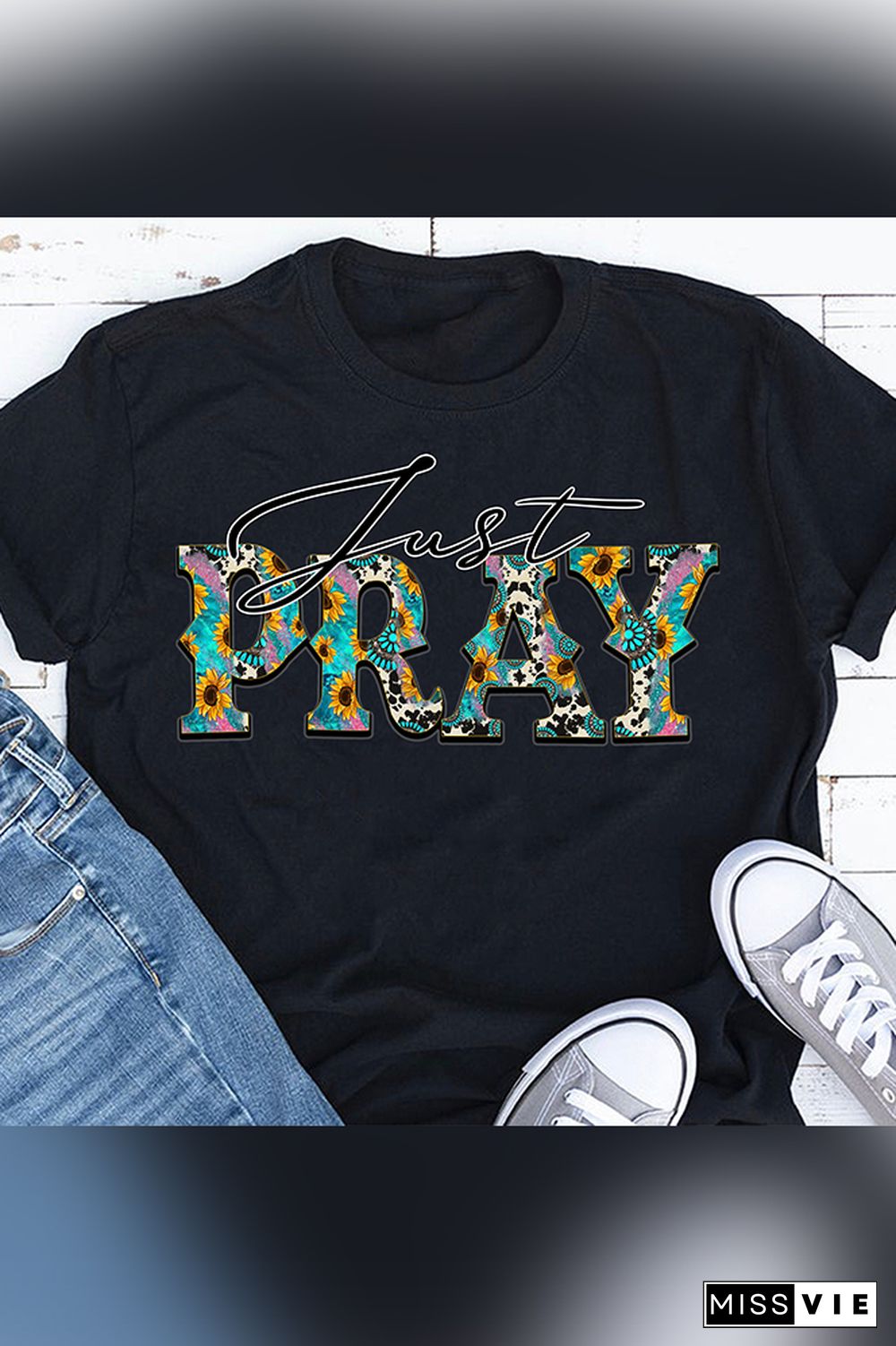 Just Pray Short Sleeve Graphic Tee Top Wholesale