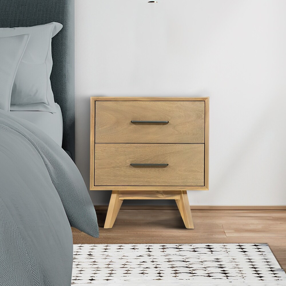 Cid ie 18 Inch Modern Nightstand  2 Drawers  Solid Acacia  Walnut