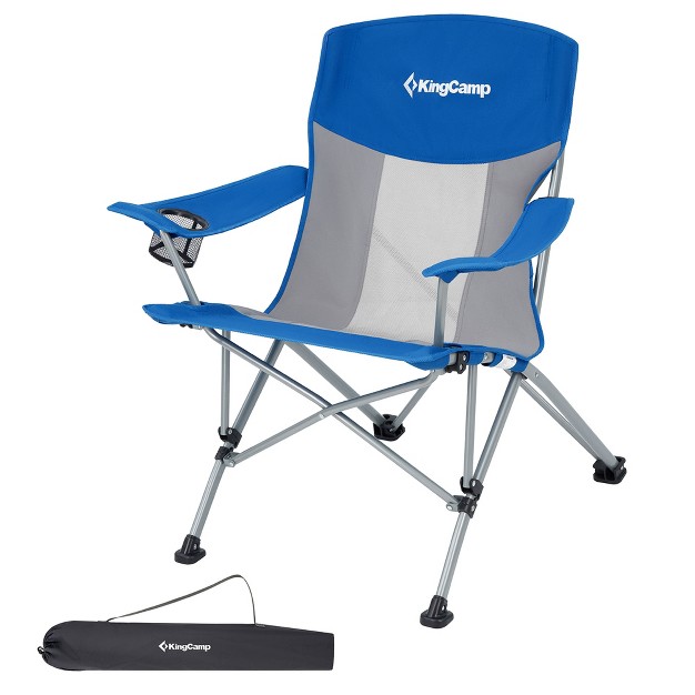 Kingcamp Mesh Oversized Outdoor Folding Lounge Chair With Cupholder And Carry Bag For Camping Sporting Events Or Tailgating Blue grey