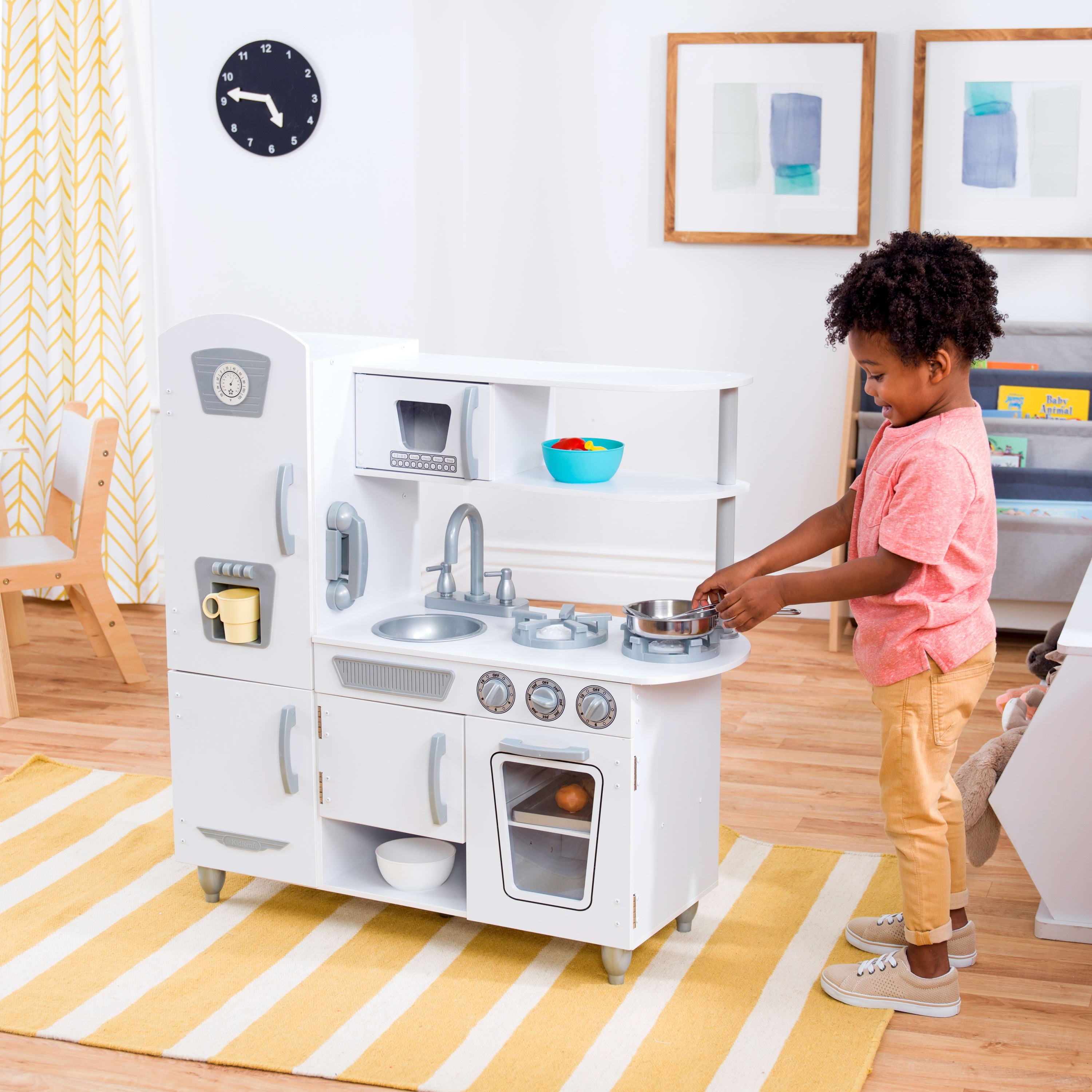 KidKraft Vintage Wooden White Play Kitchen with Ice Maker and Play Phone