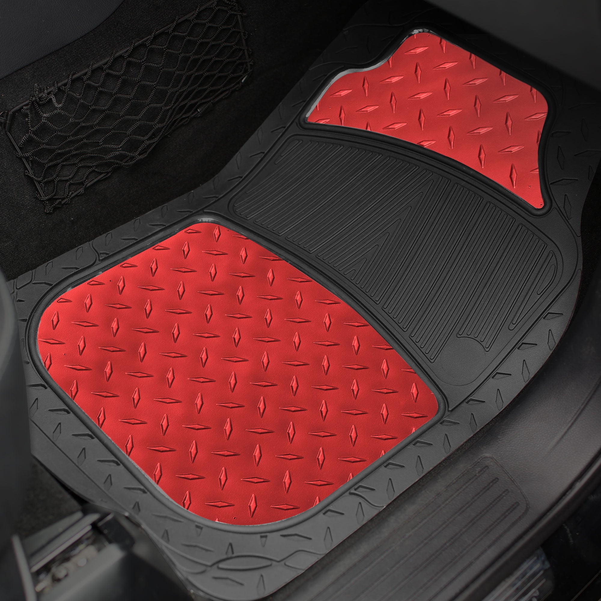 FH Group Universal Fit Car Floor Mats Metallic Rubber Floor Mats Full Set For Auto Heavy Duty Red F11315RED